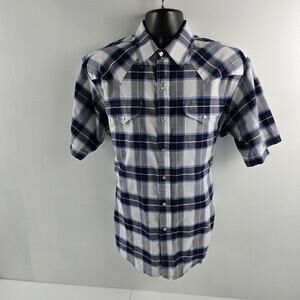 Ely Cattleman pearl snap button down shirt‎ blue plaid XL wrinkle mens 5155